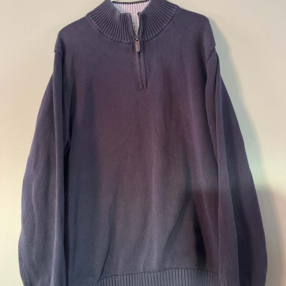 L.L.Bean Men's XXL Navy Blue 100% Cotton 1/4 Zip Ribbed Knit Pullover Sweater